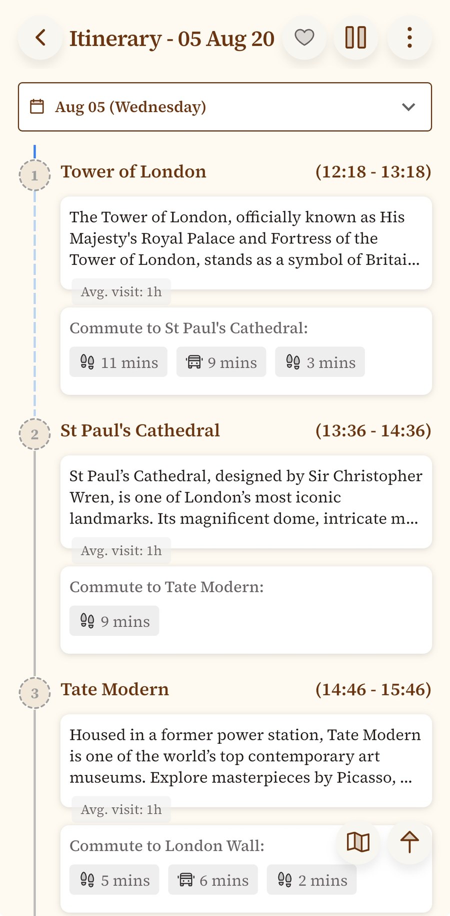 View detailed itinerary information